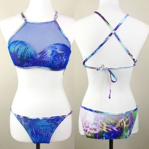 TINIBIKINI HIgh Neck Mesh Bikini Watercolor 2 Pc